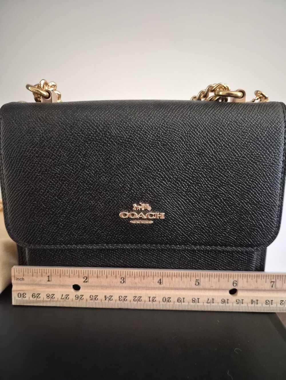 COACH Black Leather Crossbody with Gold Chain